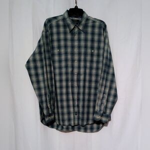 Dockers Indigo Men's Blue Plaid Shirt Double Front Pockets Collard Button Down